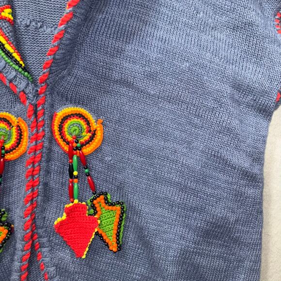 Victoria Jones Cardigan L Wool Blend Artsy‎ Boho Cottage Statement Embellished - Picture 7 of 7